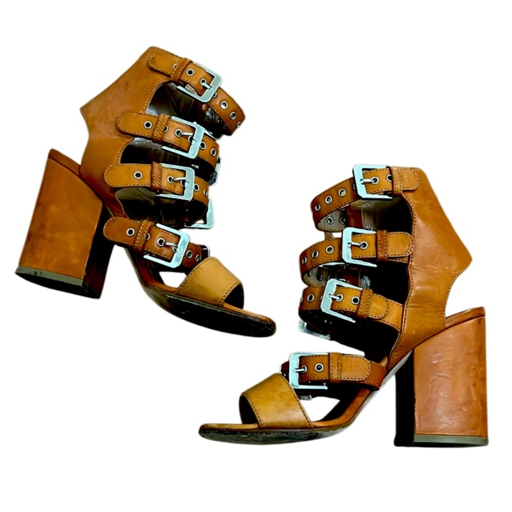 Laurence Decade Paris Brown Leather Strappy Buckle Heeled Sandals Size 39